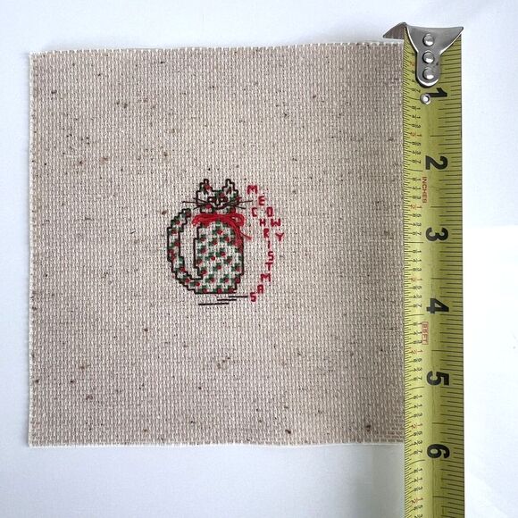 COMPLETED Cross Stitch MEOWY CHRISTMAS Cat 6x6 Christmas Wall Decor - Picture 8 of 8